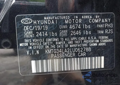 2020 Genesis G70 2.0T Rwd из США, поврежденный, VIN KMTG34LA2LU062788